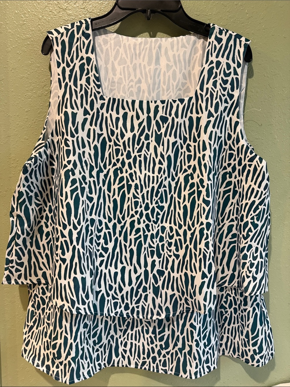 Sleeveless Teal and White Patterned Layered Tank Top, NWOT, L